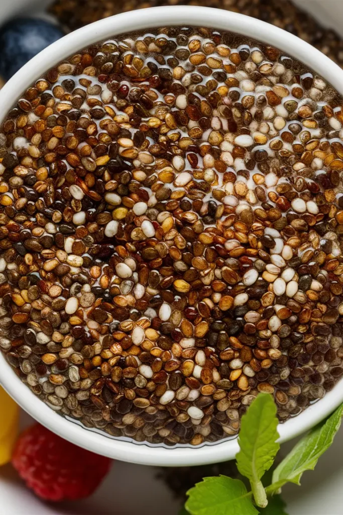 Chia seeds are tiny nutritional powerhouses packed with omega-3 fatty acids, fiber, and protein. They also provide essential minerals like calcium, magnesium, and phosphorus, which support bone health. Chia seeds can absorb many times their weight in water, creating a gel-like texture that helps with hydration and digestion. Sprinkle chia seeds on yogurt, oatmeal, or blend them into smoothies for an added nutritional boost.