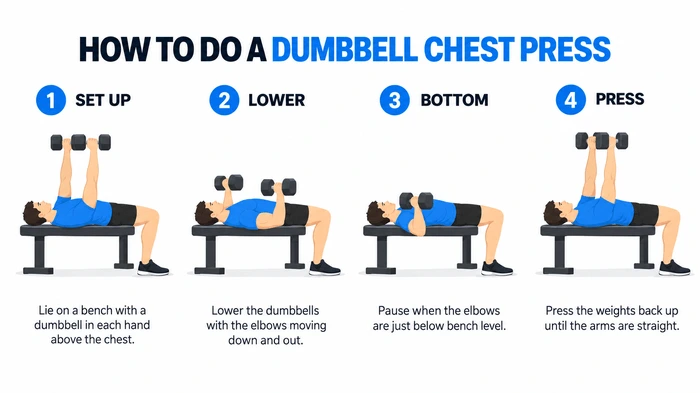 How to do a dumbbell chest press step by step