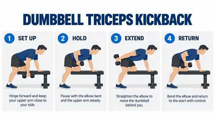 How to do a dumbbell triceps kickback step by step