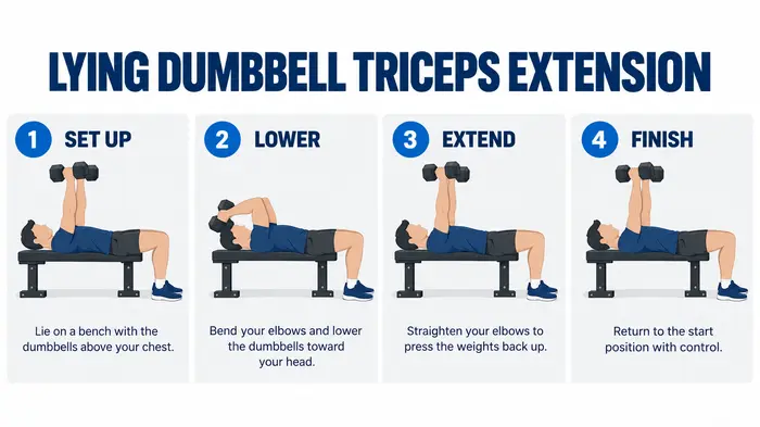 How to do a lying dumbbell triceps extension step by step