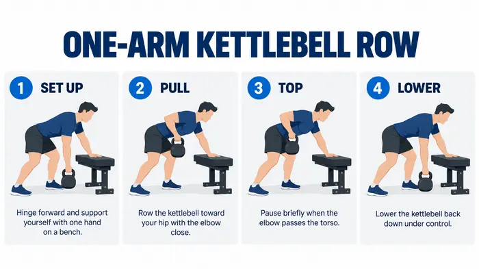 How to do a one-arm kettlebell row step by step