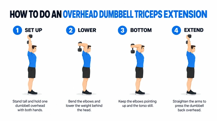 How to do an overhead dumbbell triceps extension step by step