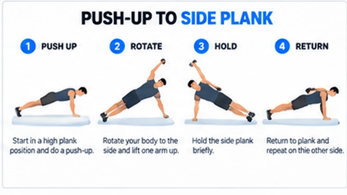 How to do a push-up to side plank step by step